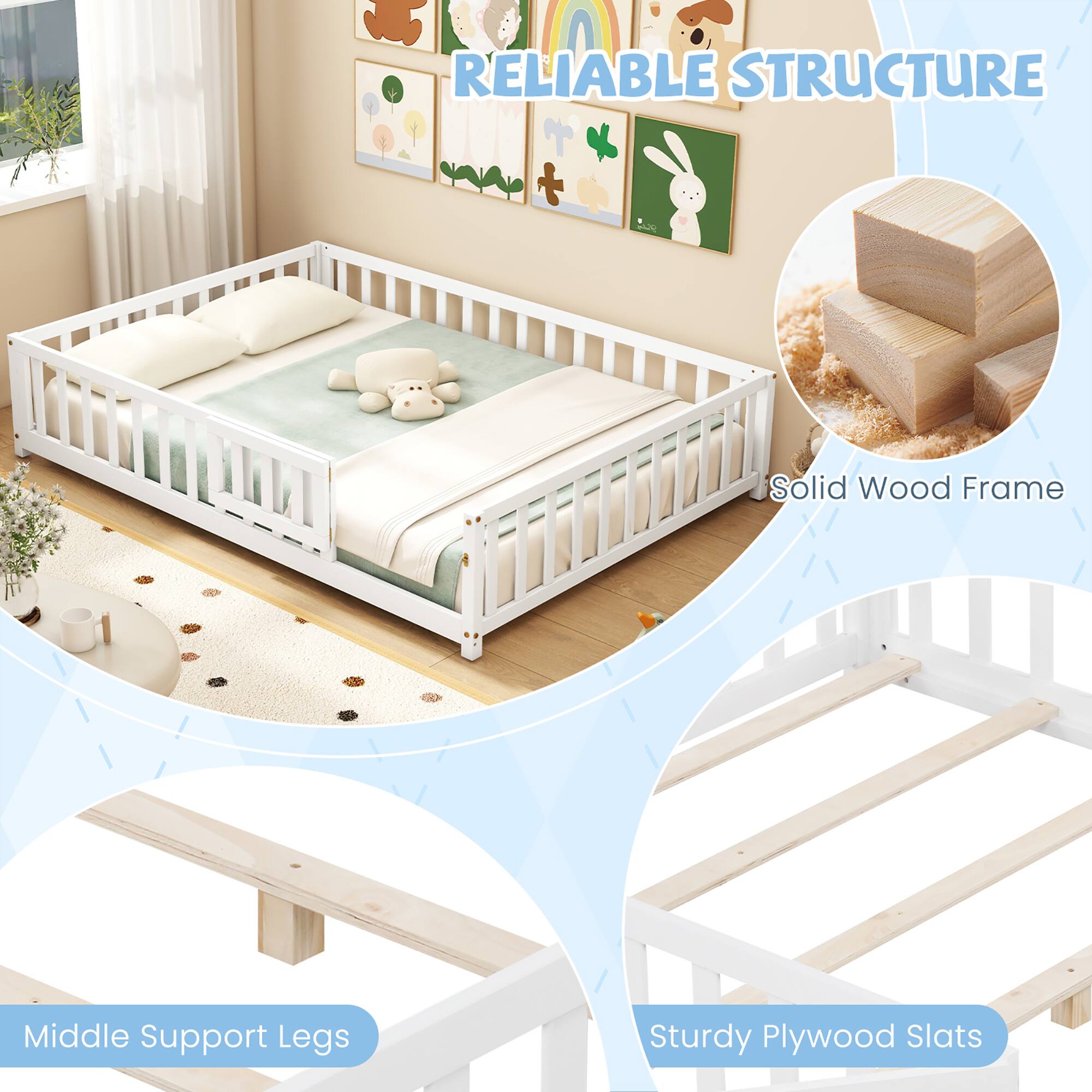 RELIABLE STRUCTURE  
- Solid Wood Frame  
- Middle Support Legs  
- Sturdy Plywood Slats