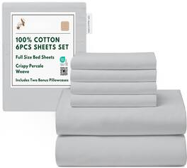 Skar Audio - 6 Cotton Sheets - Soft Lightweight & Breathable Crispy Percale Bed Queen Sheet Set Deep Pockets Flower - Quiet Gray Full