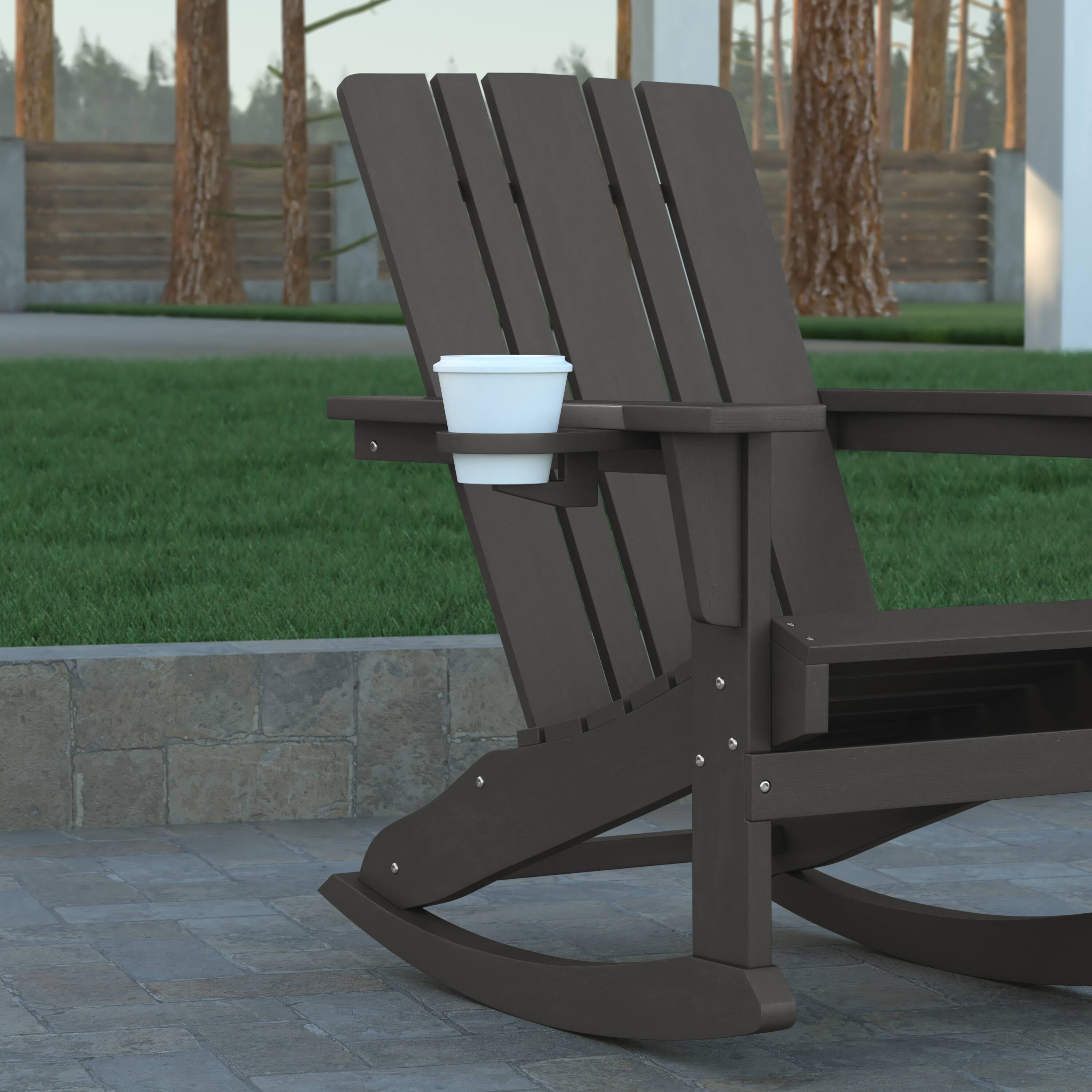 Alt View 5. Emma + Oliver - Haley Set of 2 Adirondack Rocking Chairs with Cup Holders, Weather Resistant HDPE Adirondack Rocking Chairs - Gray.