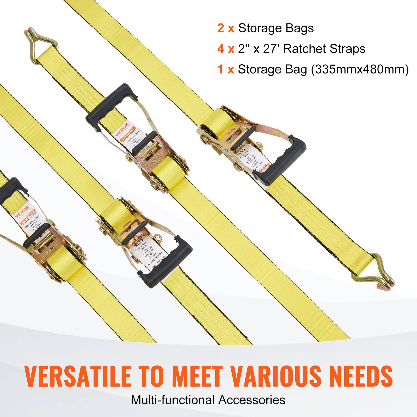 2 x Storage Bags  
4 x 2" x 27' Ratchet Straps  
1 x Storage Bag (335mm x 480mm)  

VERSATILE TO MEET VARIOUS NEEDS  
Multi-functional Accessories