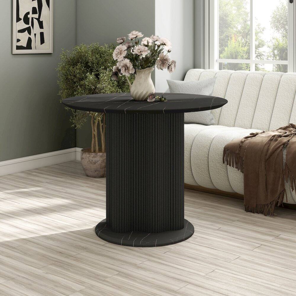 Alt View 3. Furniture of America - Elara Iron Base Pedestal Round Dining Table - Black.