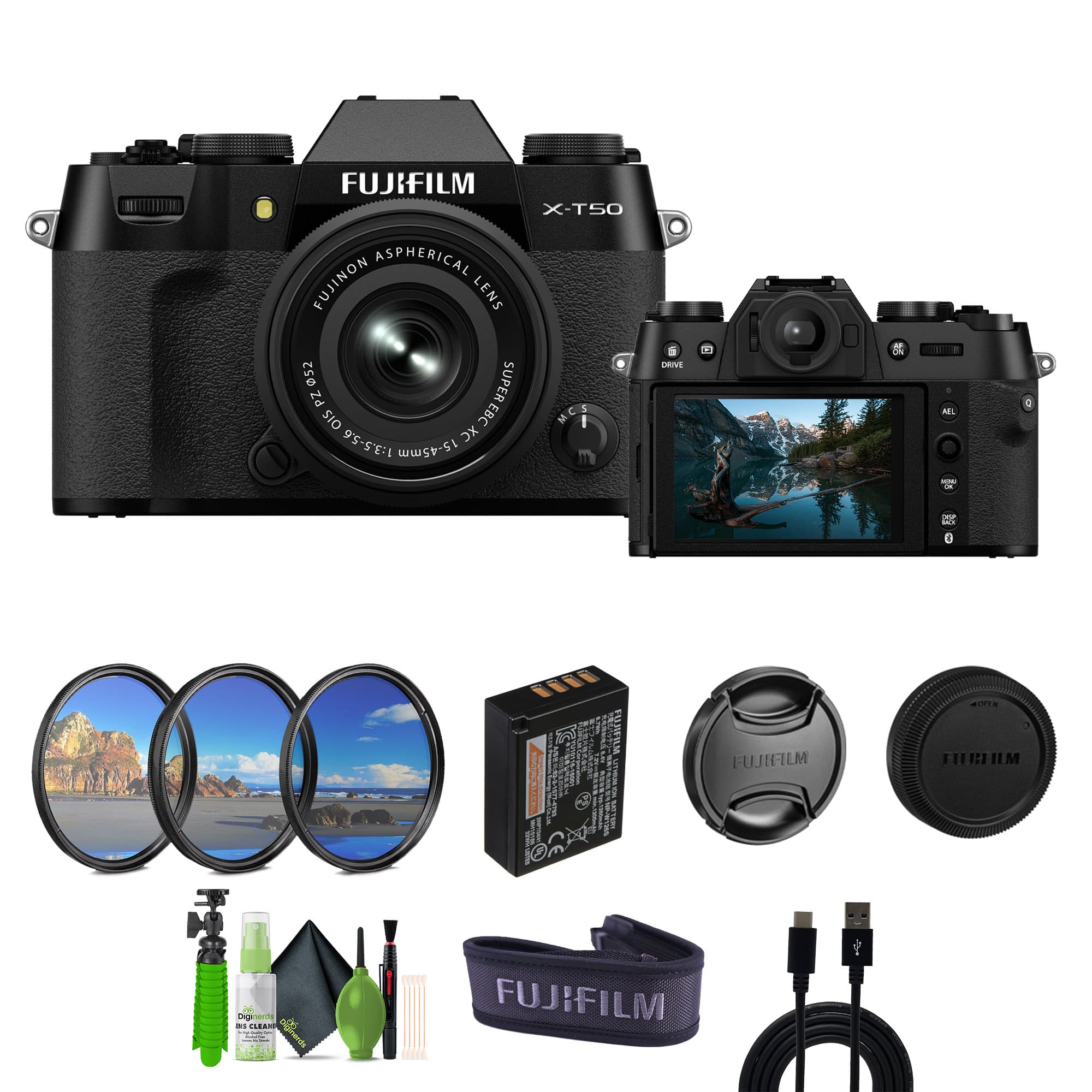Fujifilm - X-T50 Mirrorless Digital Camera XC15-45mmF3.5-5.6 OIS PZ - Bundle - Black