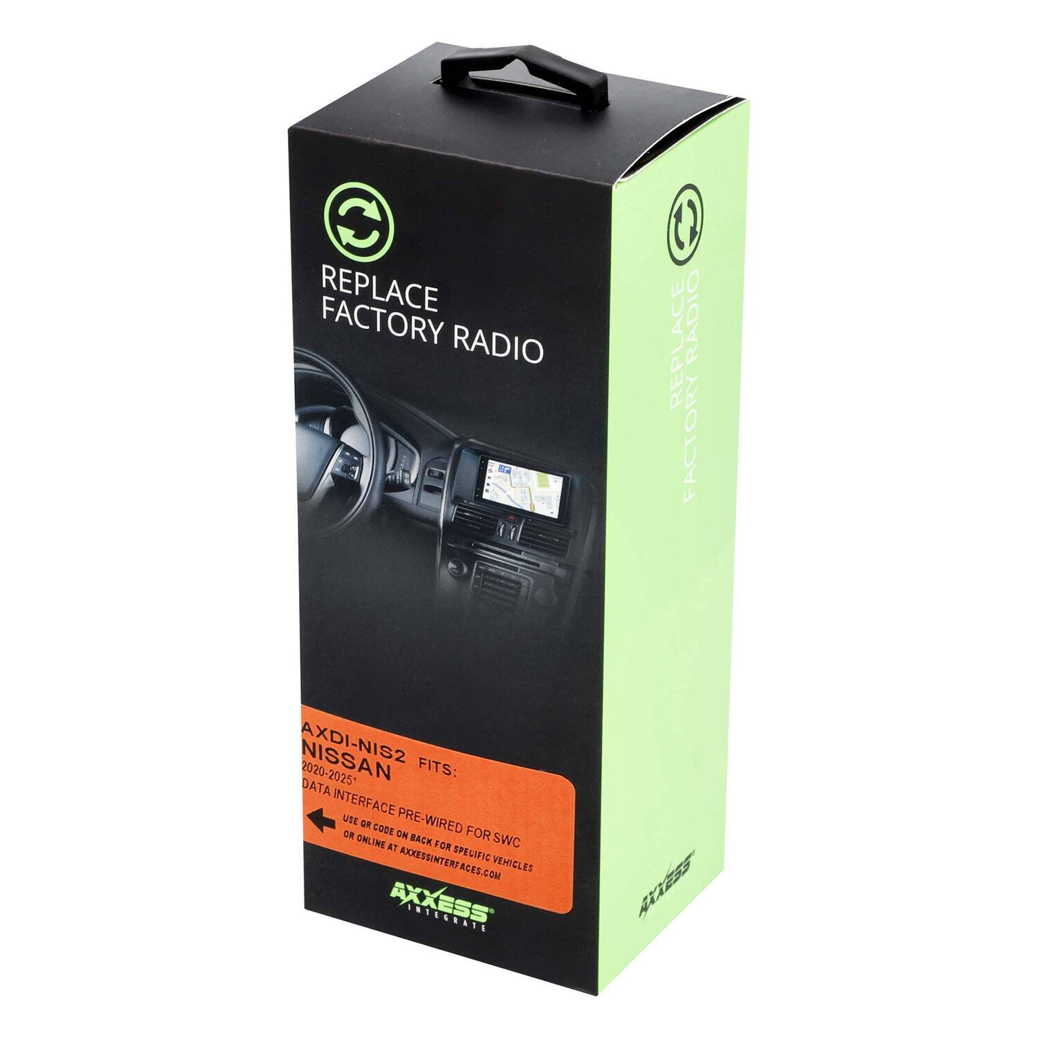 REPLACE FACTORY RADIO

AXDI-NIS2 FITS: NISSAN 2020-2025*

DATA INTERFACE PRE-WIRED FOR SWC

USE CODE ON BACK FOR SPECIFIC VEHICLES OR ONLINE AT AXESSINTERFACES.COM

AXXESS INTEGRATE
