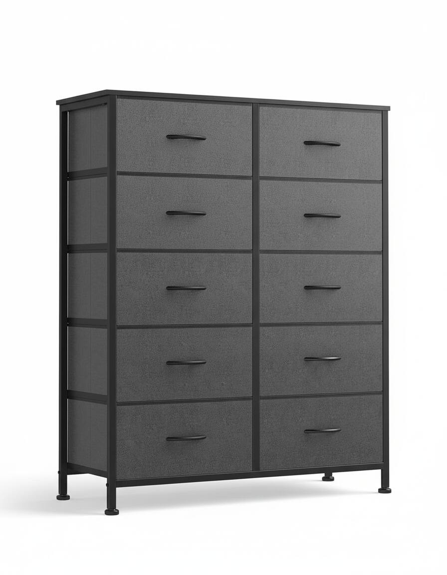 AOITUN - Tall 10-Drawer Fabric Dresser, Vertical Storage Tower with Metal Frame, Closet Organizer for Bedroom - Gray