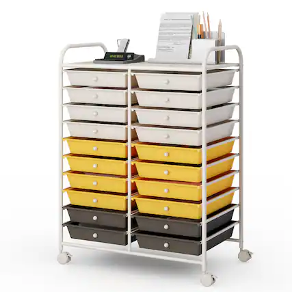 Front. Costway - 20 Drawers Rolling Cart Storage Scrapbook Paper Studio Organizer - Grey/Beige/Yellow.