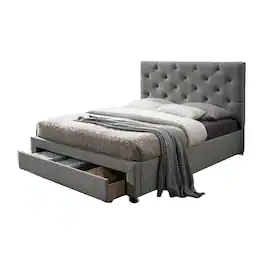 Manhattan Lane - Sya Full Size Bed w Button Tufted Upholstery, Underbed Storage - Gray