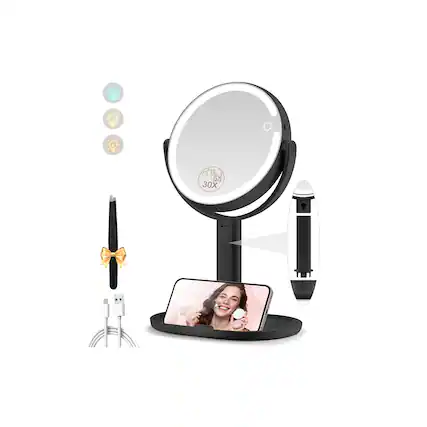 Front. Skar Audio - Makeup With Lights Double Sided 1x 20x Magnifying Light Rechargeable 3 Color And Adjustable Brightness 360 ... - 30x-black 11.8"L x 8.7"W.