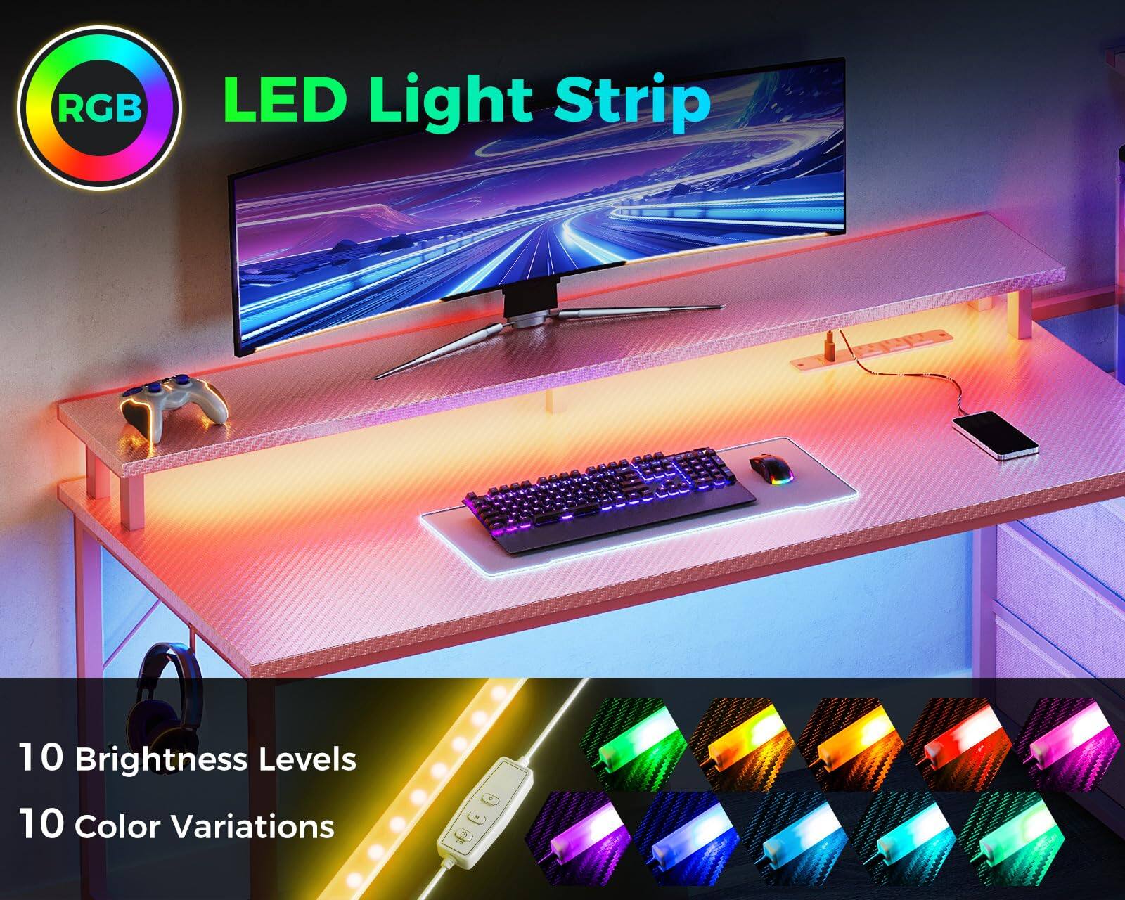 RGB LED Light Strip  
10 Brightness Levels  
10 Color Variations