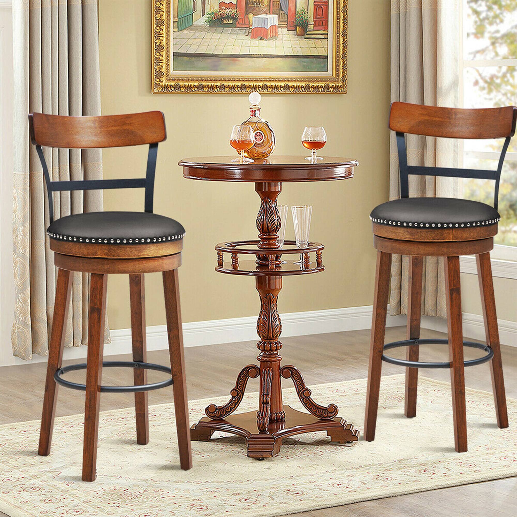 Alt View 1. Costway - Costway Set of 2 BarStool 30.5" Swivel Pub Height Dining Chair with Rubber Wood Legs - Brown.