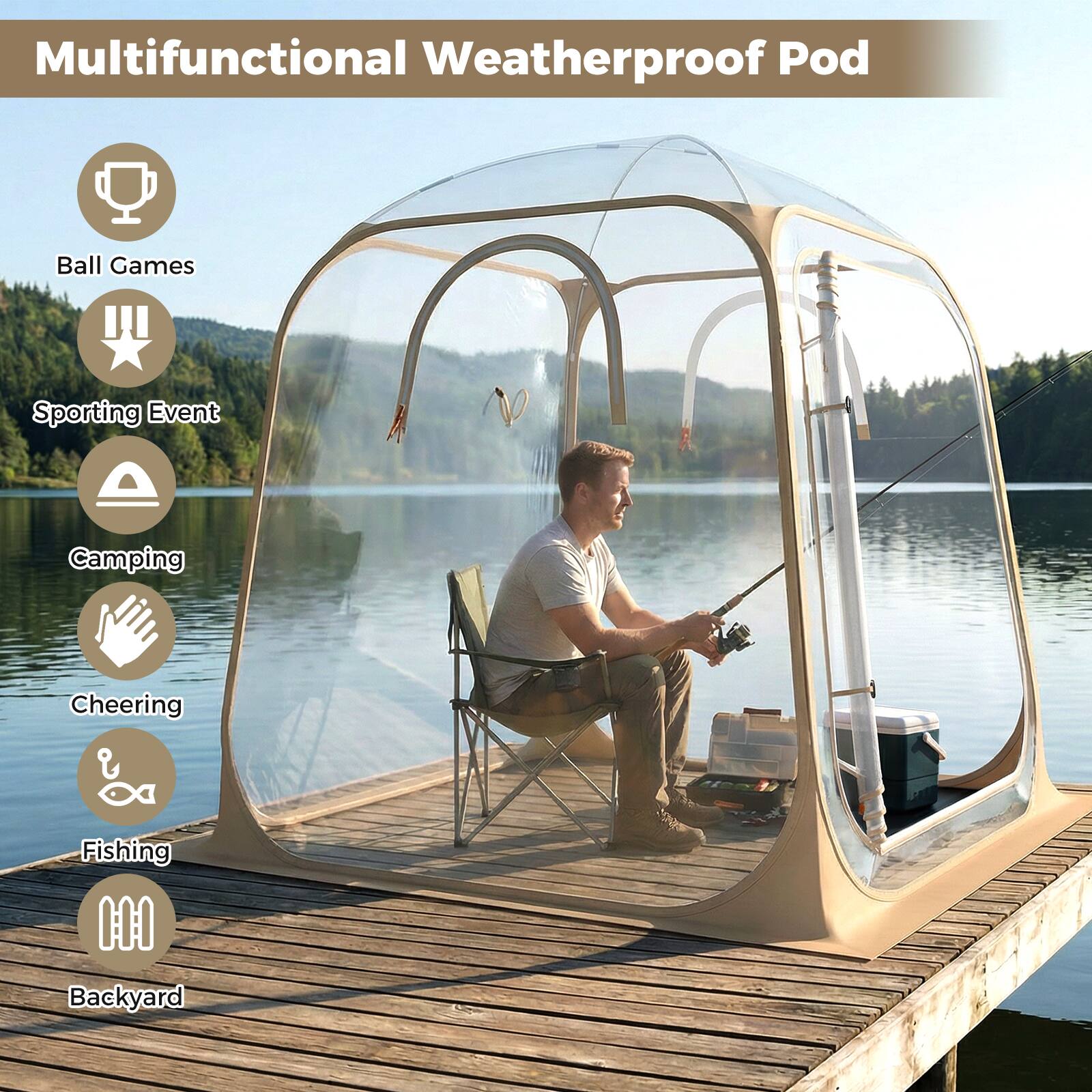 Multifunctional Weatherproof Pod

- Ball Games
- Sporting Event
- Camping
- Cheering
- Fishing
- Backyard