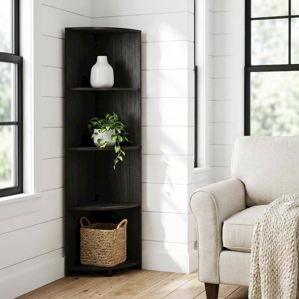 FurniFact 4 Tier Corner Bookcase with Multiple Shelves for Space ...