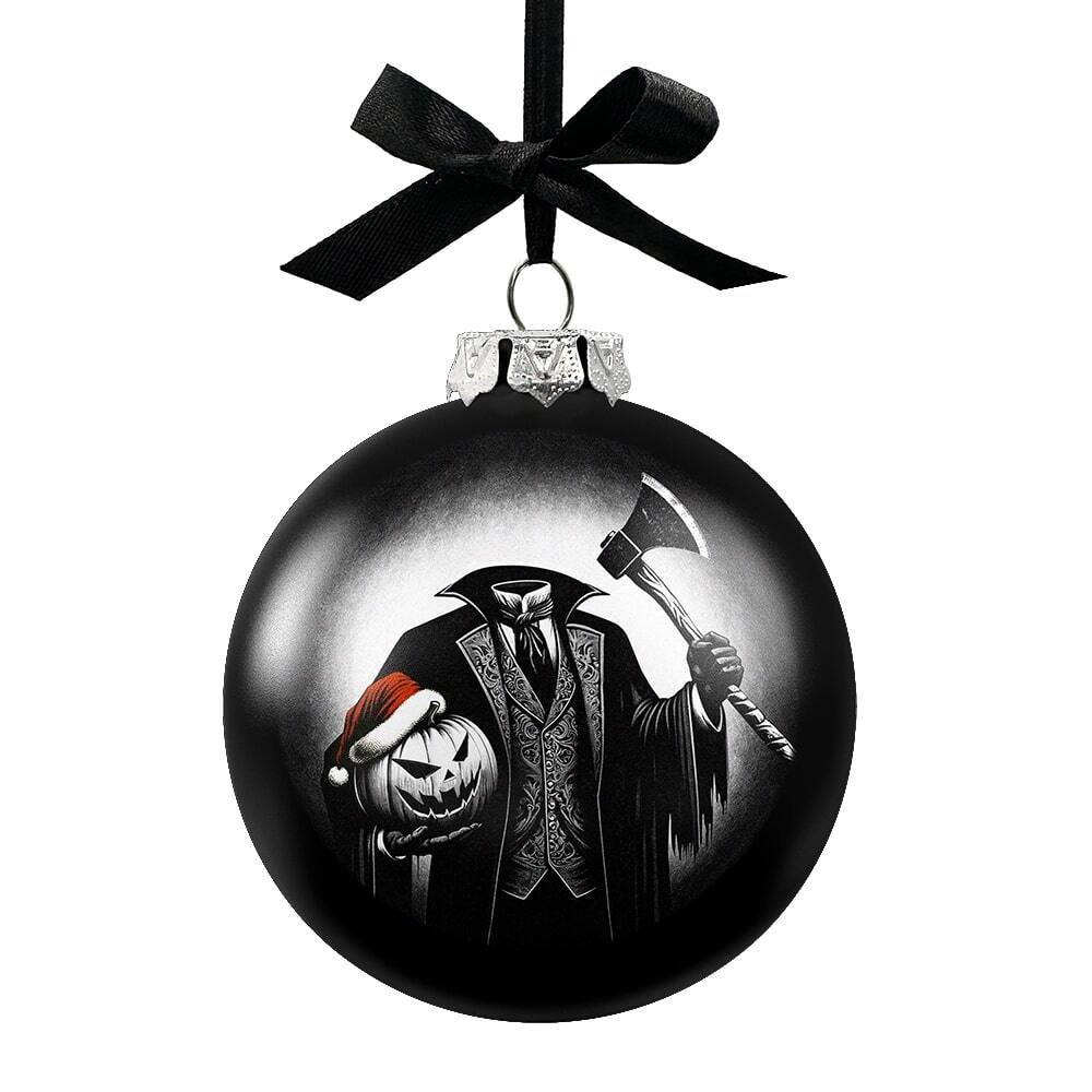 OrnamentallyYou - Headless Horseman Spooky Portrait Glass Christmas Ornament Black Horror Halloween Tree Decoration - Multi-colored