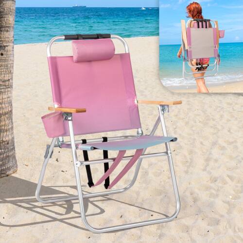 Alt View 7. Winado - 36in Portable Aluminum Backpack Beach Chair with Adjustable Straps, 3-Position Reclining, Cup Holder, High Lightweight - Pink Gradient.