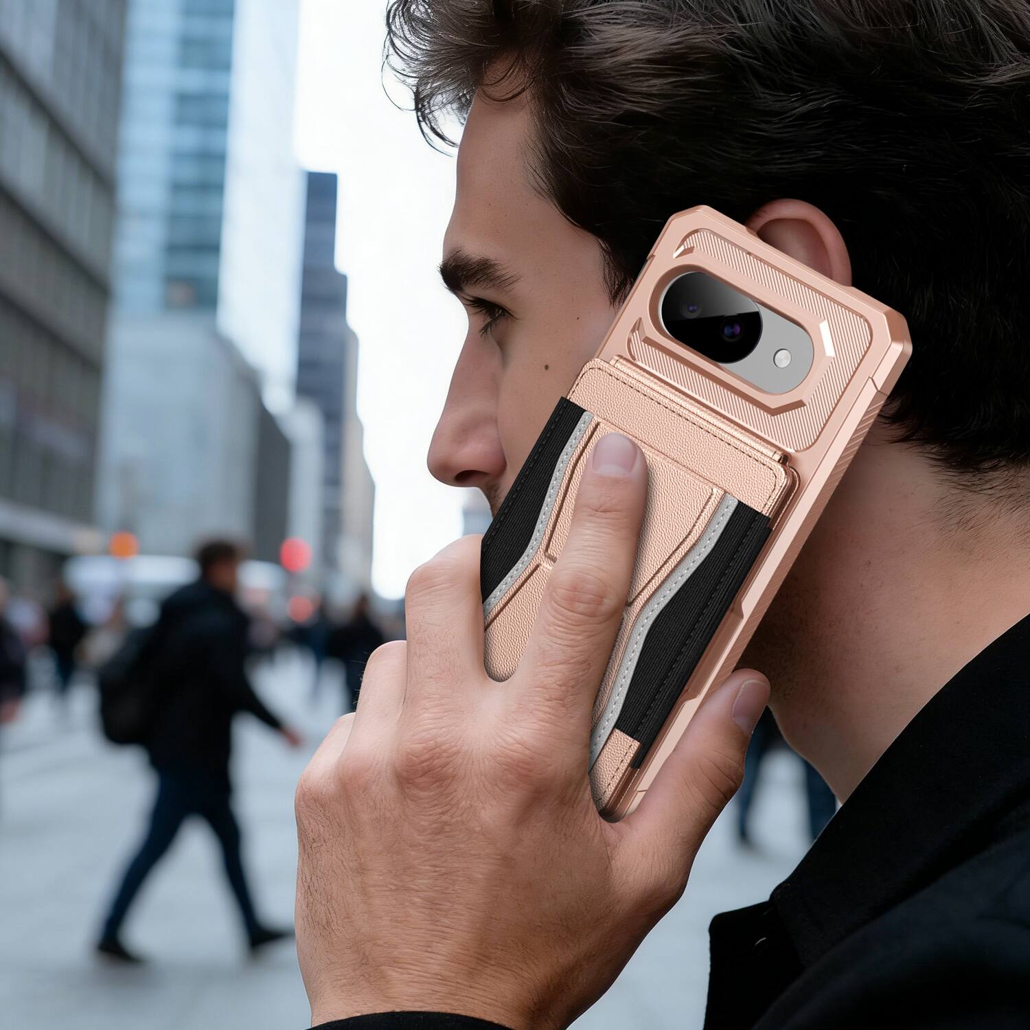 Alt View 3. Dteck - Rugged Wallet Case for Google Pixel 10a, Shockproof Protective Cover with Elastic Card Holder and Kickstand - Rosegold.