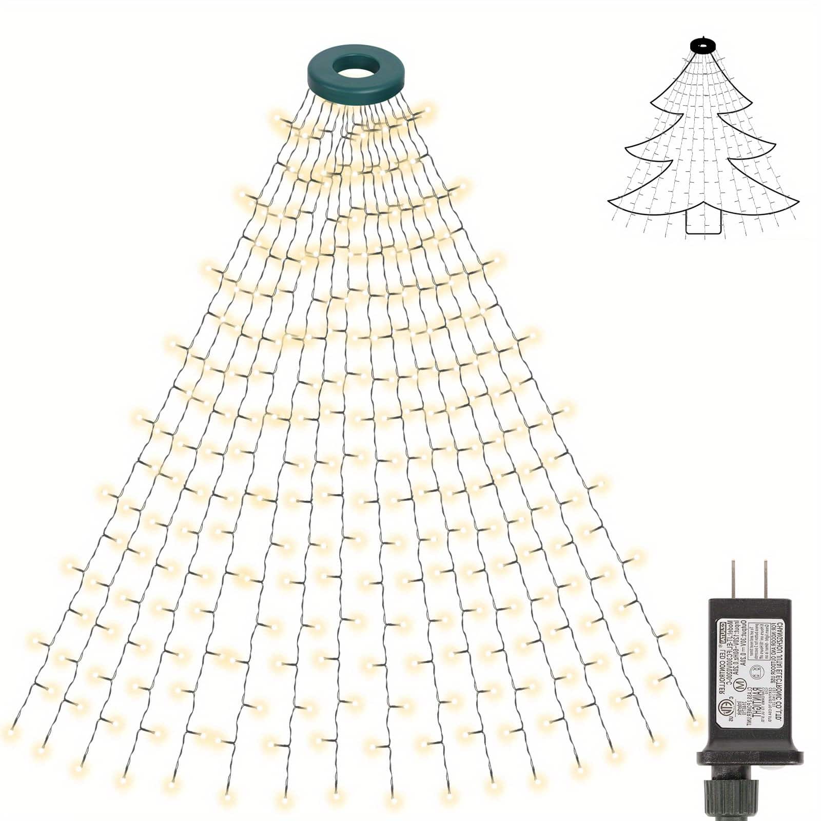 Oumilen - Christmas Tree Net String Lights – 6.5FT Warm White Wrap Ring Lights with 8 Modes, UL Certified for Xmas Tree Decor