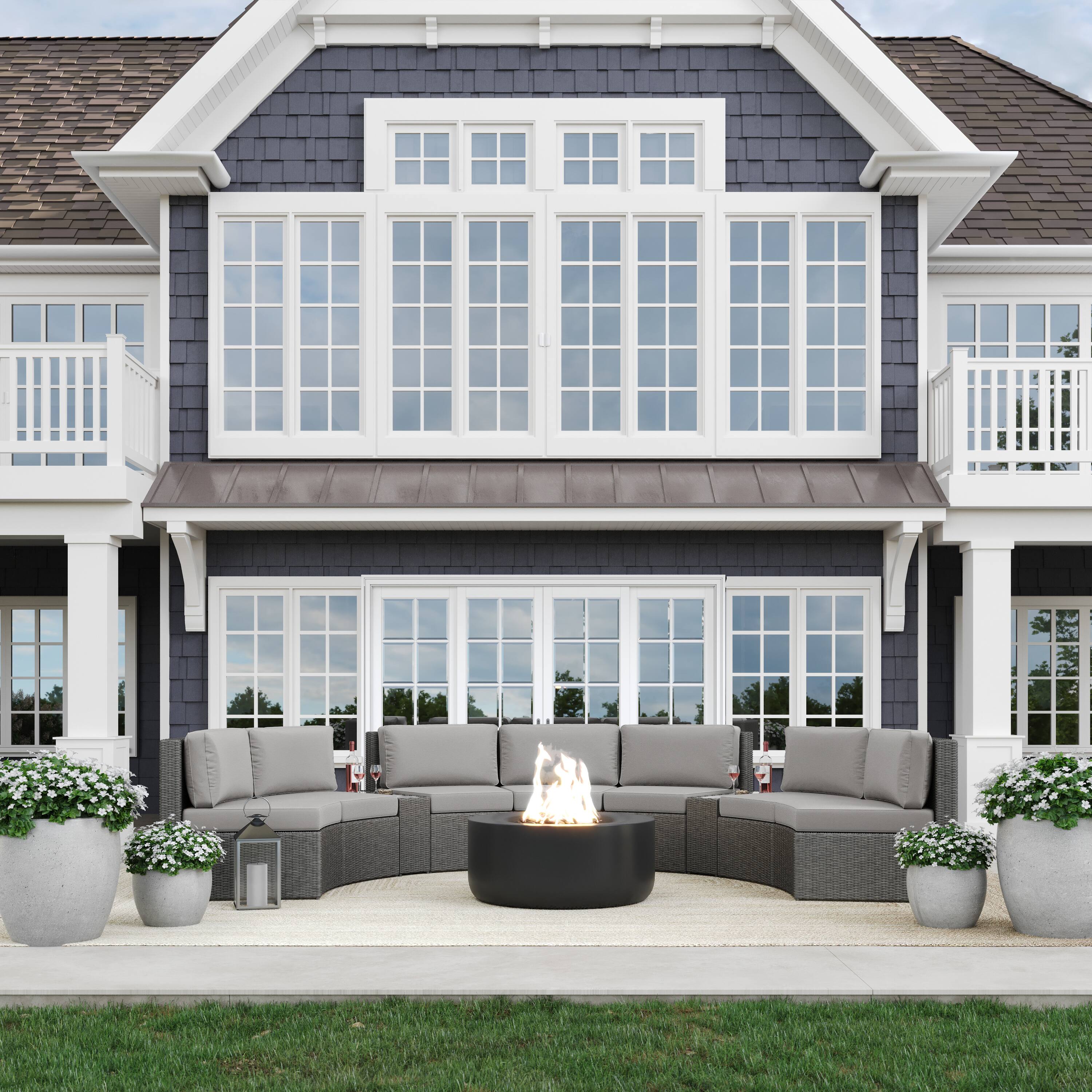 Alt View 5. Martha Stewart - Bedford Outdoor Modular Rattan Wicker Patio Curved Sectional Sofa Seat - Gray Cushions/Gray Frame.