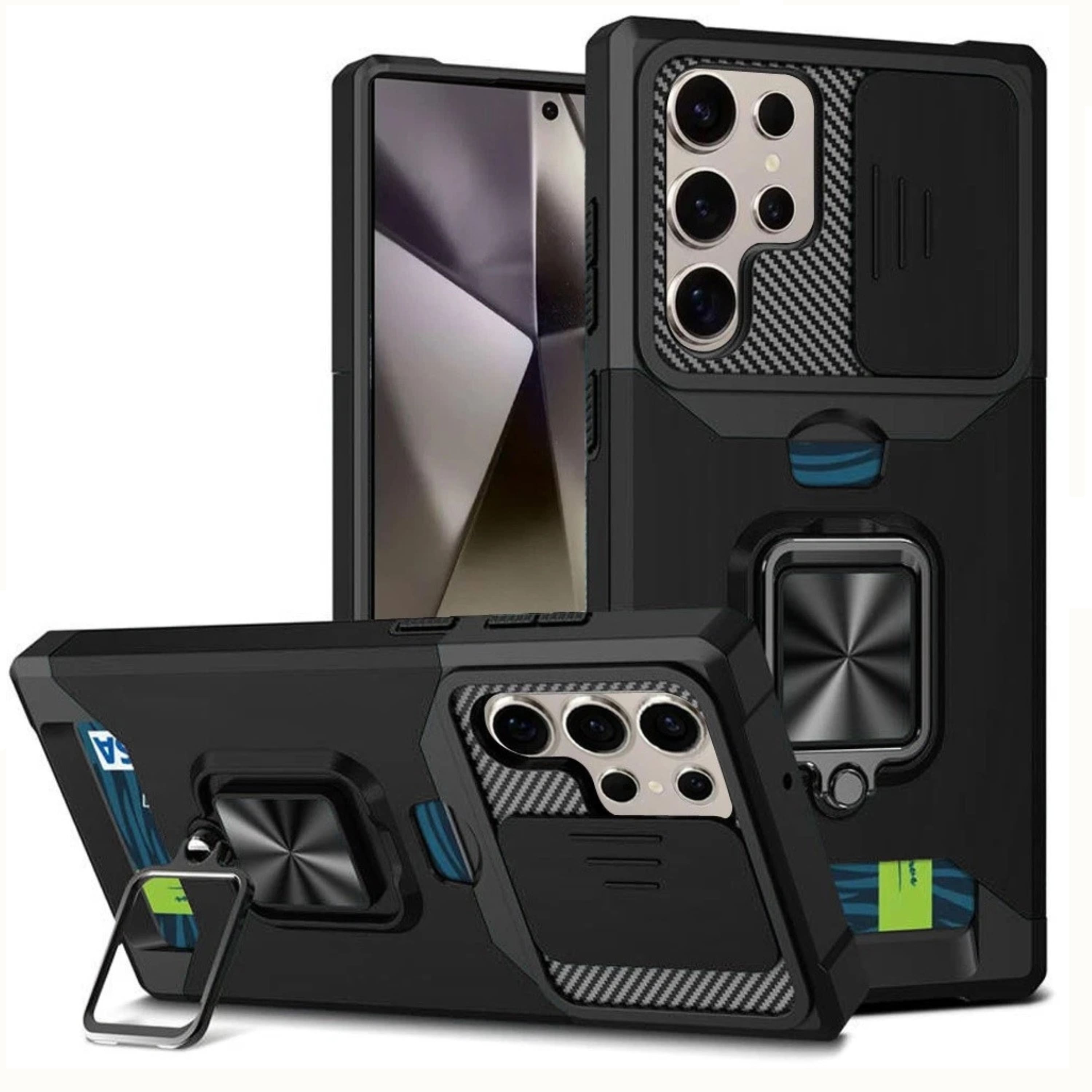 Kitcheniva - Multi Use Card Holder Case With Magnetic Ring Stand And Tempered Glass For Samsung S25 Ultra - Black price history on PriceWatchPro