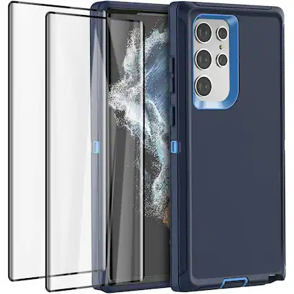 Front. Entronix - Entronix Complete Protection Bundle for Samsung Galaxy S25 Ultra - Heavy Duty Case with 2 Screen Protectors - Navy Blue.
