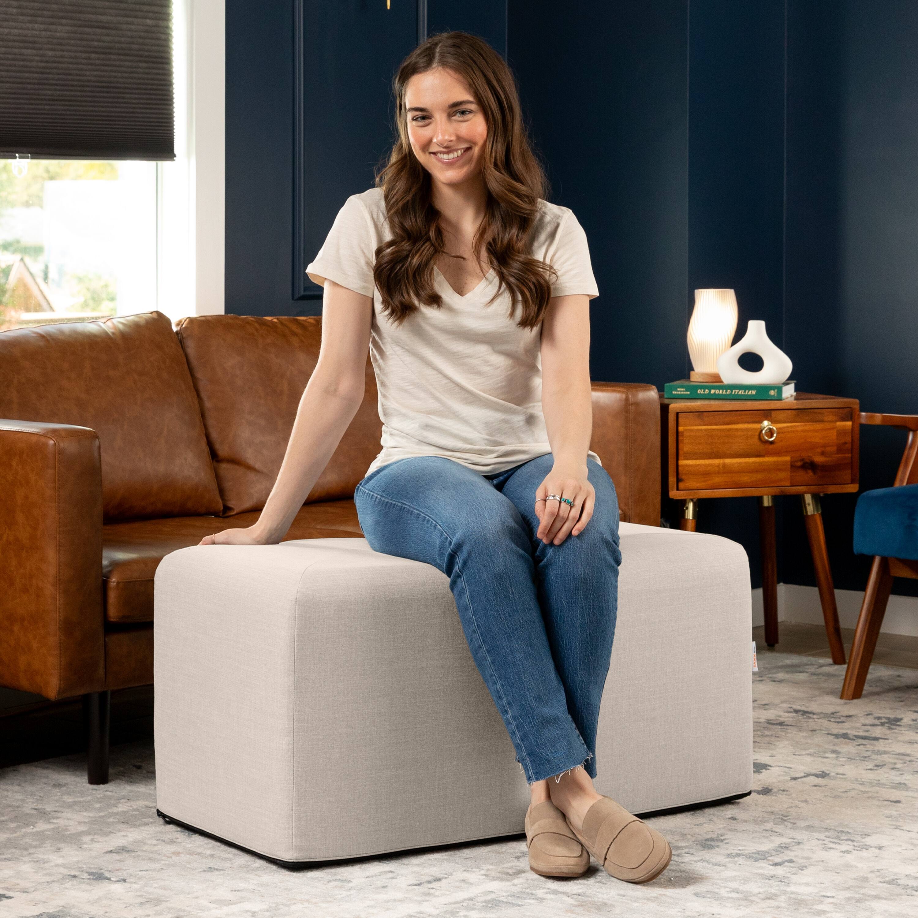 Left. Jaxx - Jaxx Monroe Large Rectangular Foam Ottoman / Coffee Table, (36 x 18), Mist Light Grey - Mist Grey.