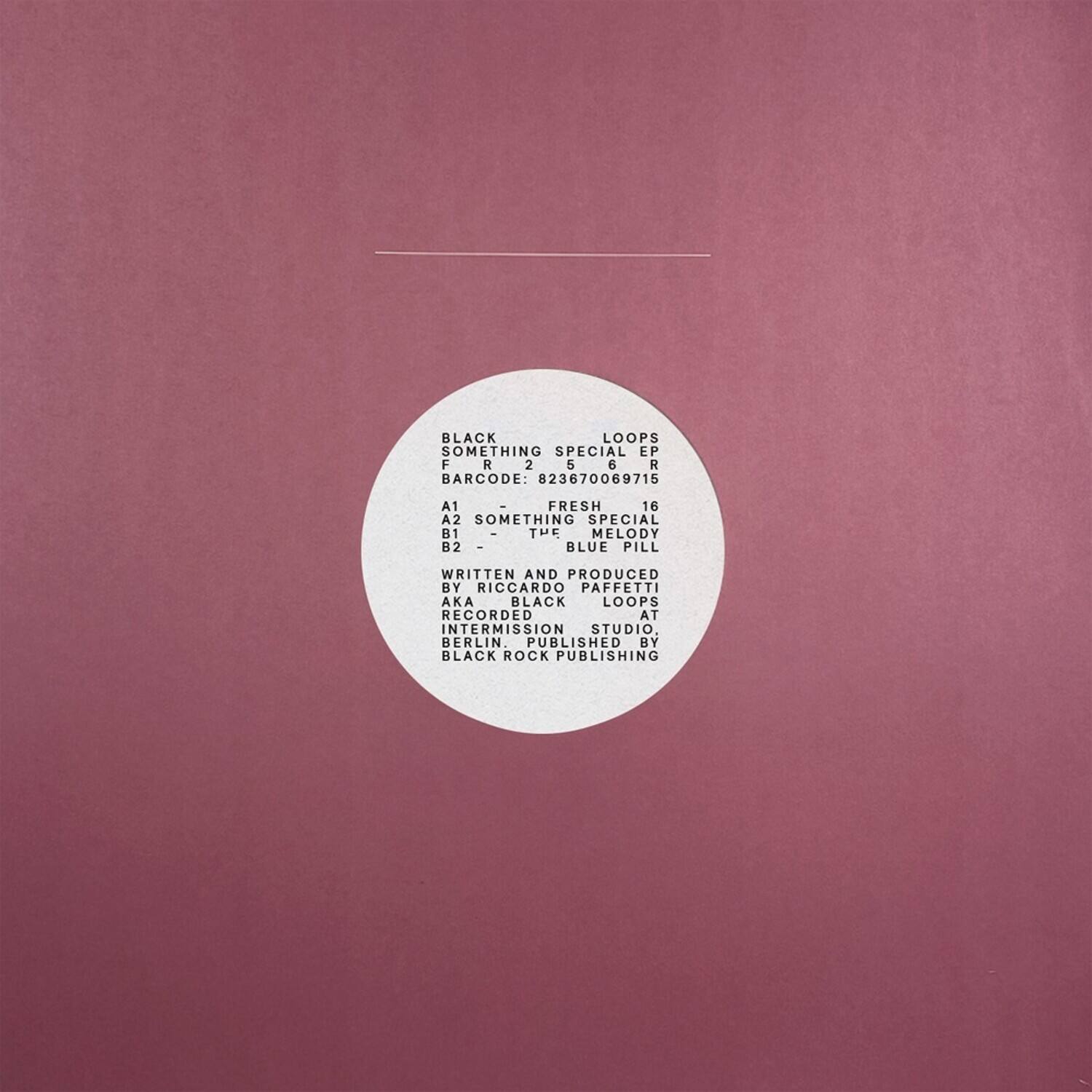 BLACK LOOPS SOMETHING SPECIAL EP  
F R 2 5 6 R  
BARCODE: 823670069715  

A1 - FRESH 16  
A2 - SOMETHING SPECIAL  
B1 - THE MELODY  
B2 - BLUE PILL  

WRITTEN AND PRODUCED BY RICCARDO PAFFETTI AKA BLACK LOOPS  
RECORDED AT INTERMISSION STUDIO, BERLIN.  
PUBLISHED BY BLACK ROCK PUBLISHING