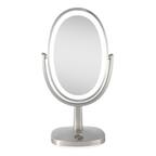 Front. Zadro - Newport, LED Lighted Makeup Mirror with 5X/1X Magnifications & Touch Control - Satin Nickel.
