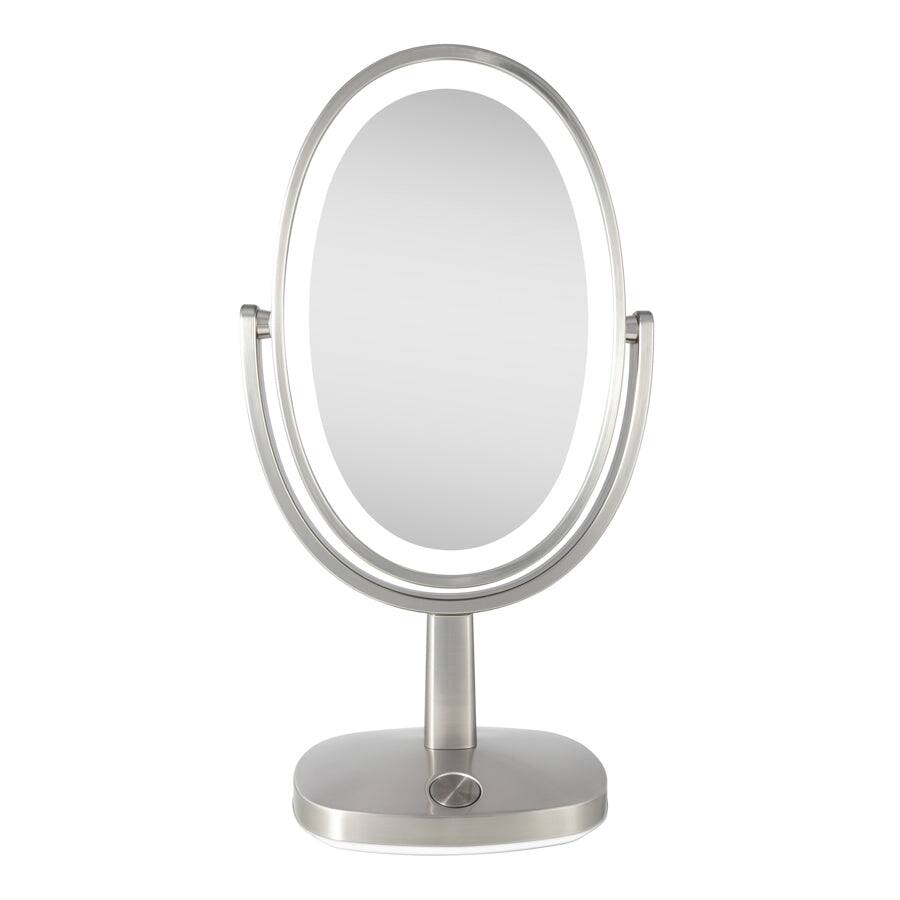 Zadro - Newport, LED Lighted Makeup Mirror with 5X/1X Magnifications & Touch Control - Satin Nickel