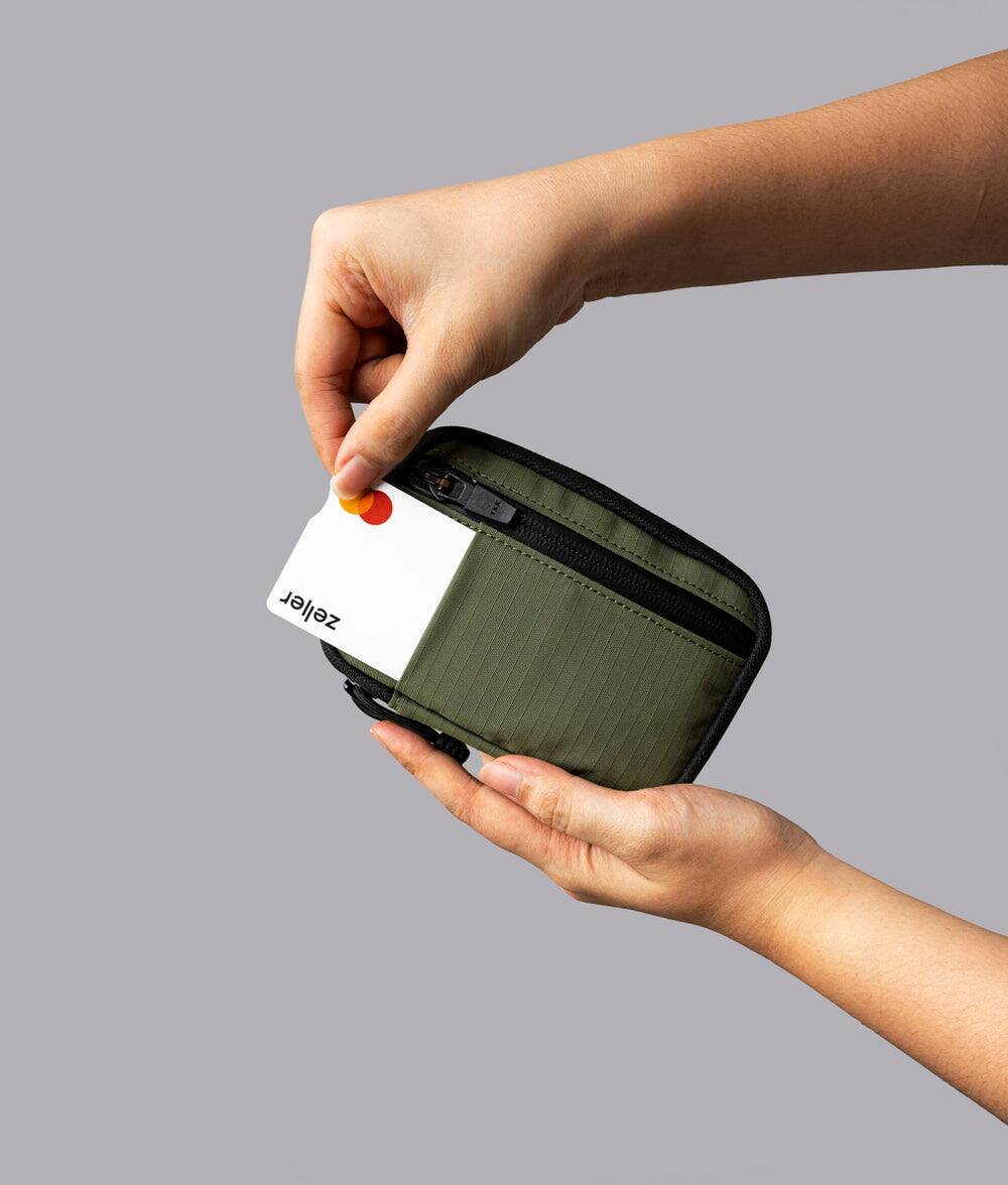 Alt View 4. ALPAKA - HUB Pouch V2 - RFID Wallet Organizer Pouch - Compact pocket EDC for cash, cards & small essentials - Green Axoflux 210D.