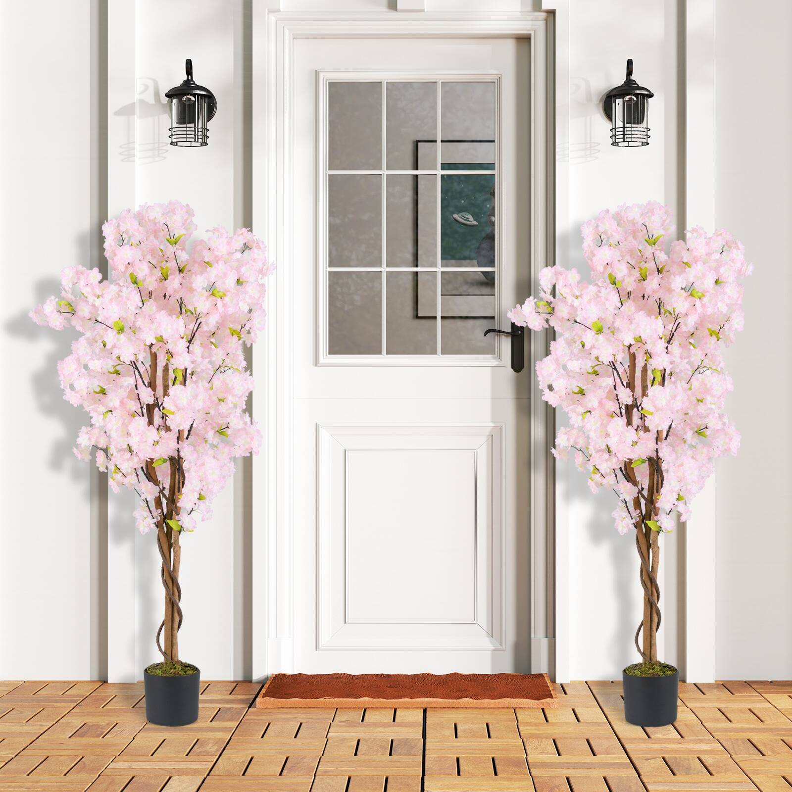 Alt View 1. Gymax - Gymax 2PCS 5 FT Tall Artificial Cherry Blossom Tree Faux Flower Plant in Nursery Pot - Pink.