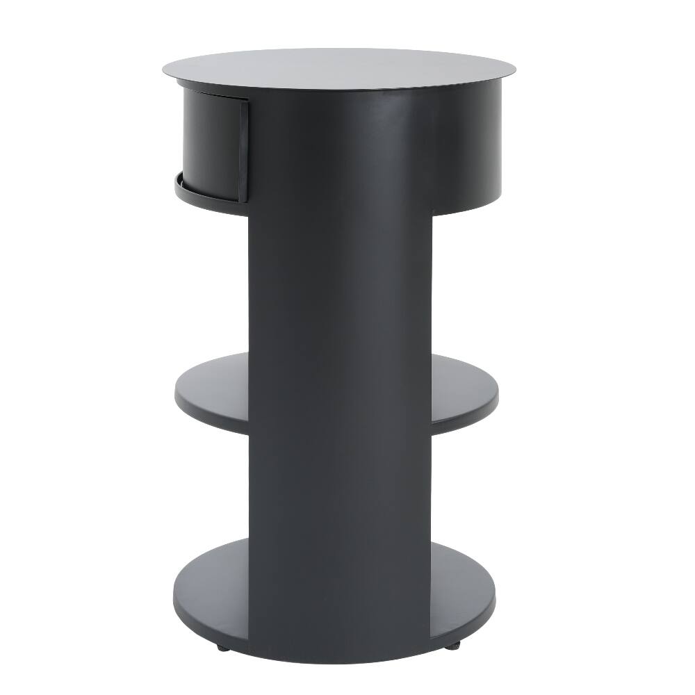 Alt View 4. Loheer - Loheer Round Side Table 3-Tier Metal End Table with Sliding Door Cabinet Matte Black Nightstand for Small Spaces - Black.