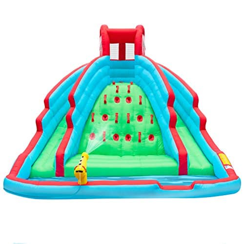 Sunny & Fun - Inflatable Water Slide Park with Climbing Wall, Dual Slides, Splash Pool and Air Pump