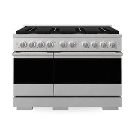ZLINE - 48 in. 6.7 cu. ft. Marino Freestanding Double Oven Gas Range with Convection Gas Oven with 8 Brass Burners - Satin Stainless Steel