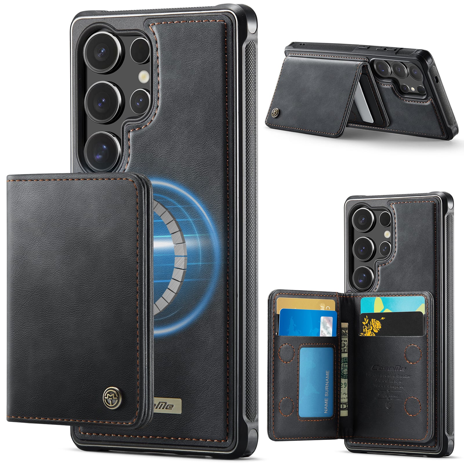 Dteck - for Samsung Galaxy S25 Ultra Wallet Case with RFID Blocking Credit Card Holder, 2 In 1 Detachable Magnetic Phone Cover - Black