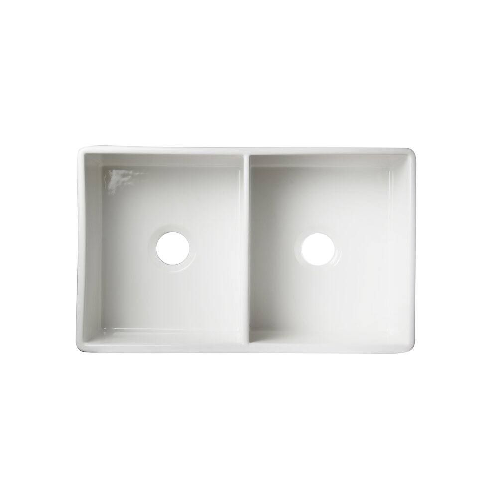 Alt View 4. Alfi - ALFI brand White 32 Smooth Apron Double Bowl Fireclay Farmhouse Kitchen Sink - White.