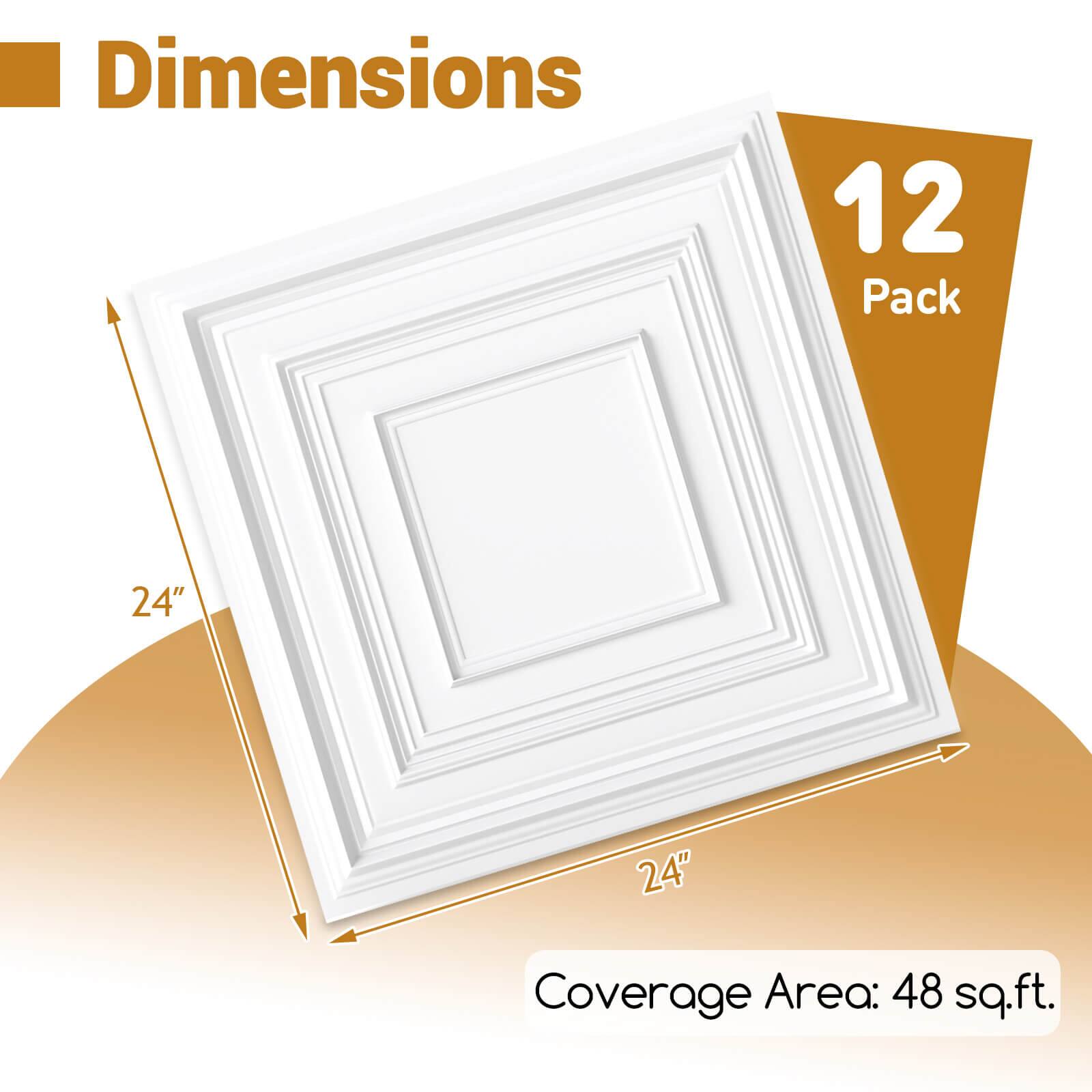 Dimensions: 12 Pack, 24" x 24", Coverage Area: 48 sq.ft.