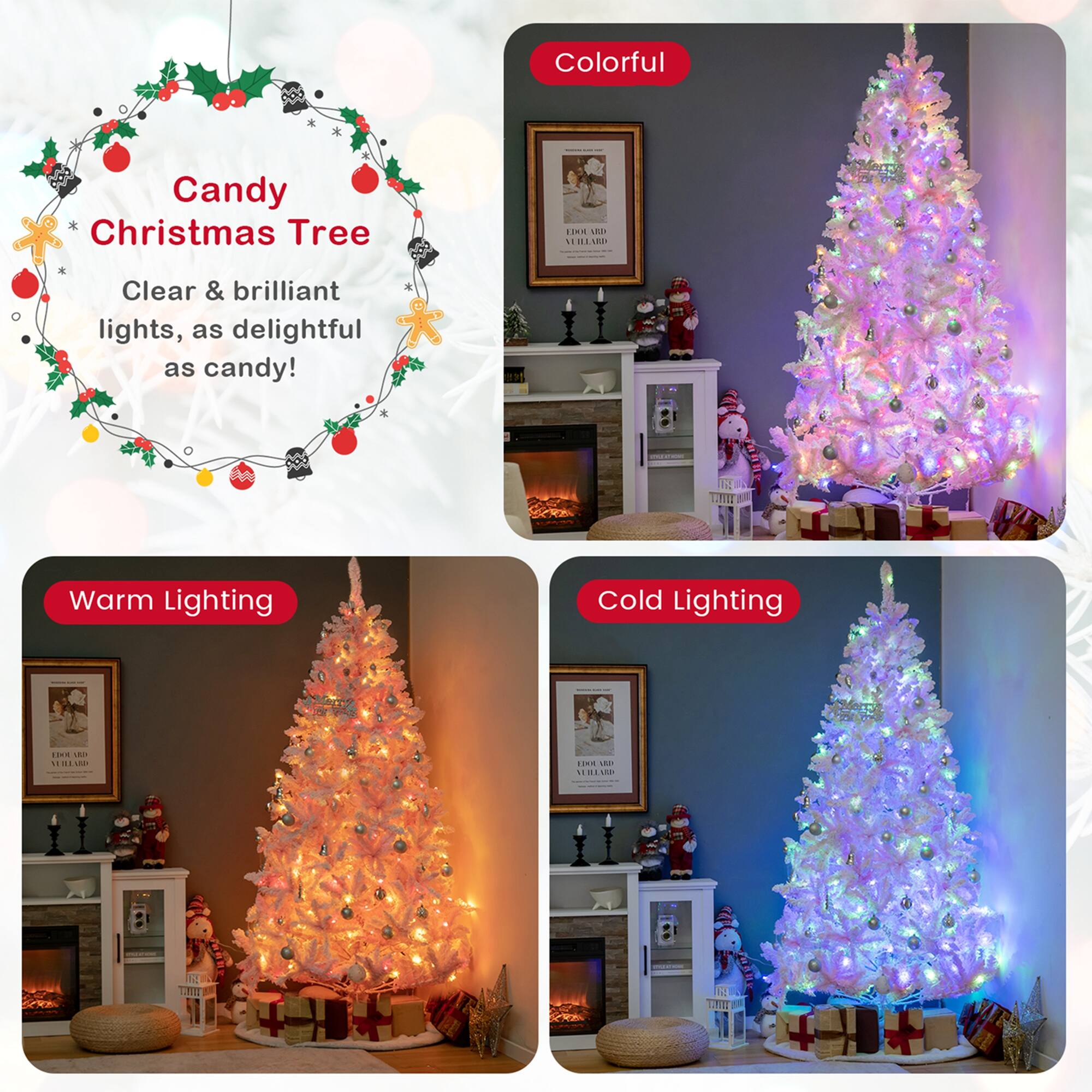 Colorful Candy Christmas Tree: Clear & Brilliant Lights, as Delightful as Candy! Warm Lighting and Cold Lighting.