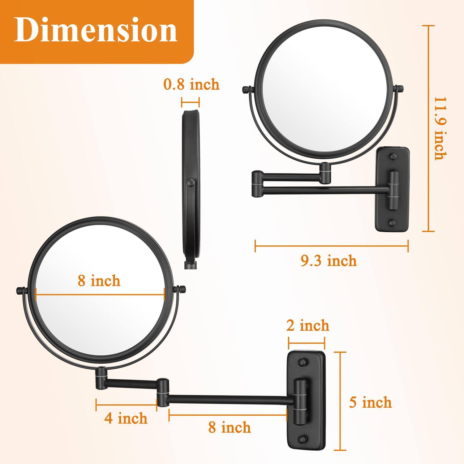 Dimension  
- 0.8 inch  
- 8 inch  
- 4 inch  
- 8 inch  
- 2 inch  
- 5 inch  
- 11.9 inch  
- 9.3 inch