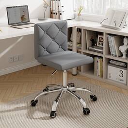 Vecelo - Grey PU Leather Armless Office Chair - 28-32 Inch Adjustable Height Task Chair, Ergonomic Computer Chair with Wheels - Light Gray