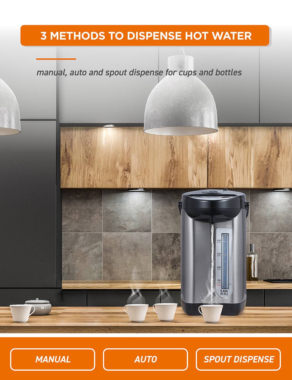 3 METHODS TO DISPENSE HOT WATER  
manual, auto and spout dispense for cups and bottles  

MANUAL  
AUTO  
SPROUT DISPENSE