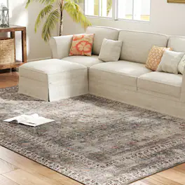 Homcom - Washable Area Rug 8x10, Non-Slip Traditional Floor Cover Foldable Carpet for Living Room - Dark Mixed Brown