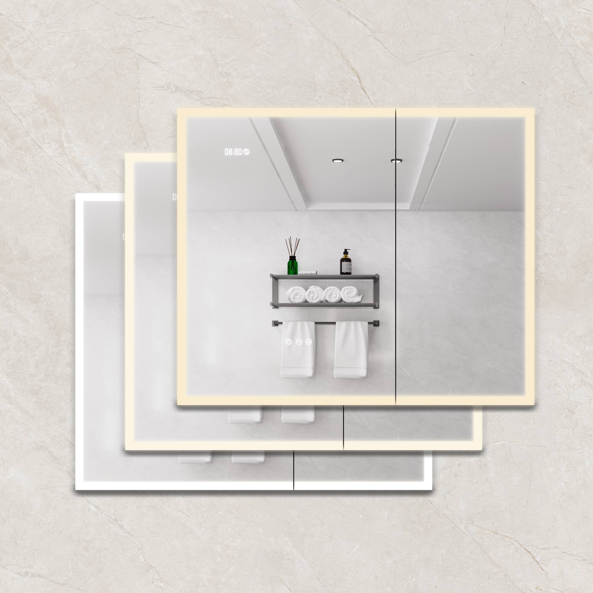 Alt View 5. Boyel Living - Bathroom Medicine Cabinet with LED Mirror Lights 36x30 Inch Double Door with Defogger USB Clock - Silver.