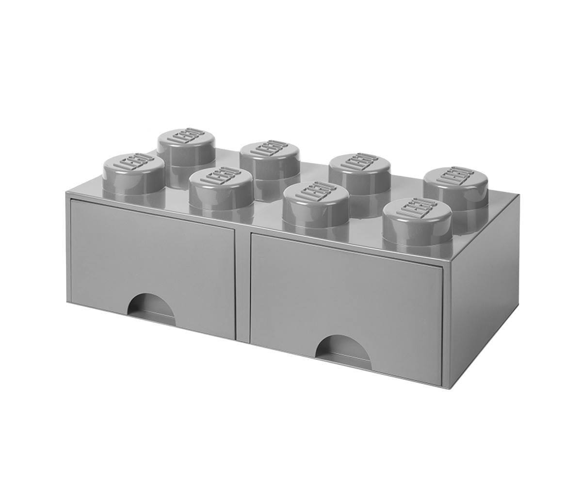 Front. Room Copenhagen - LEGO Brick Drawer, 8 Knobs, 2 Drawers, Stackable Storage Box, Stone Grey - Grey.
