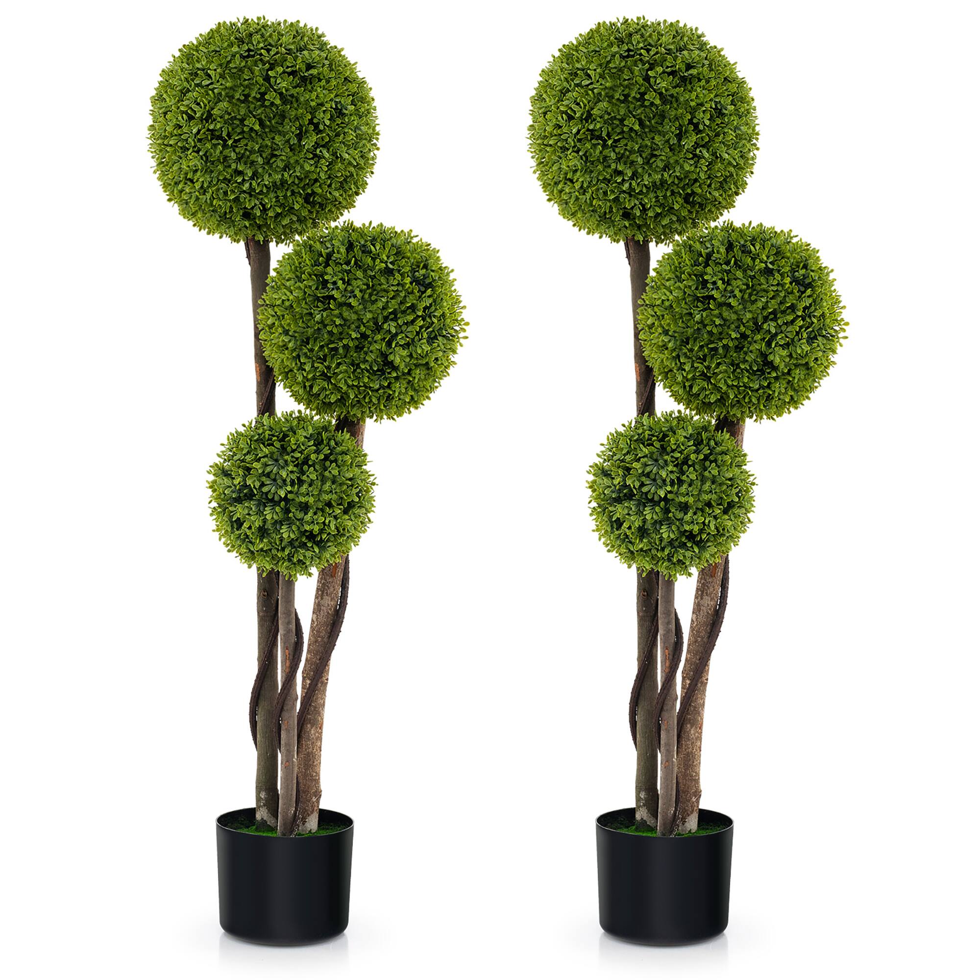 Alt View 9. Gymax - Gymax 4 FT Artificial Boxwood Topiary Ball Tree w/ Triple Ball Faux Greenery Plant - Green, Black.