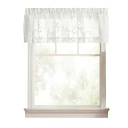 Ellis Curtain - Brewster Tailored Embroidered Sheer Rod Pocket Window Valance 70"x15" - White