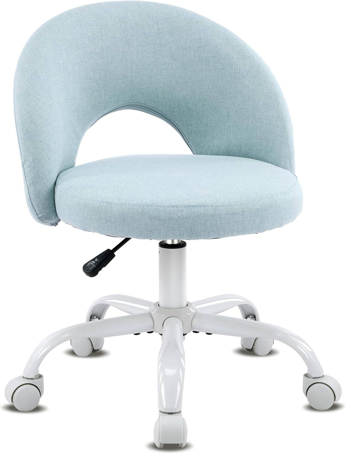 Alt View 8. Winado - Small Vanity Chair with Wheels for Girls Cute Adjustable Height Armless Office Desk Chair 360°Swivel Comfy Rolling Chair - Linen Light Blue.