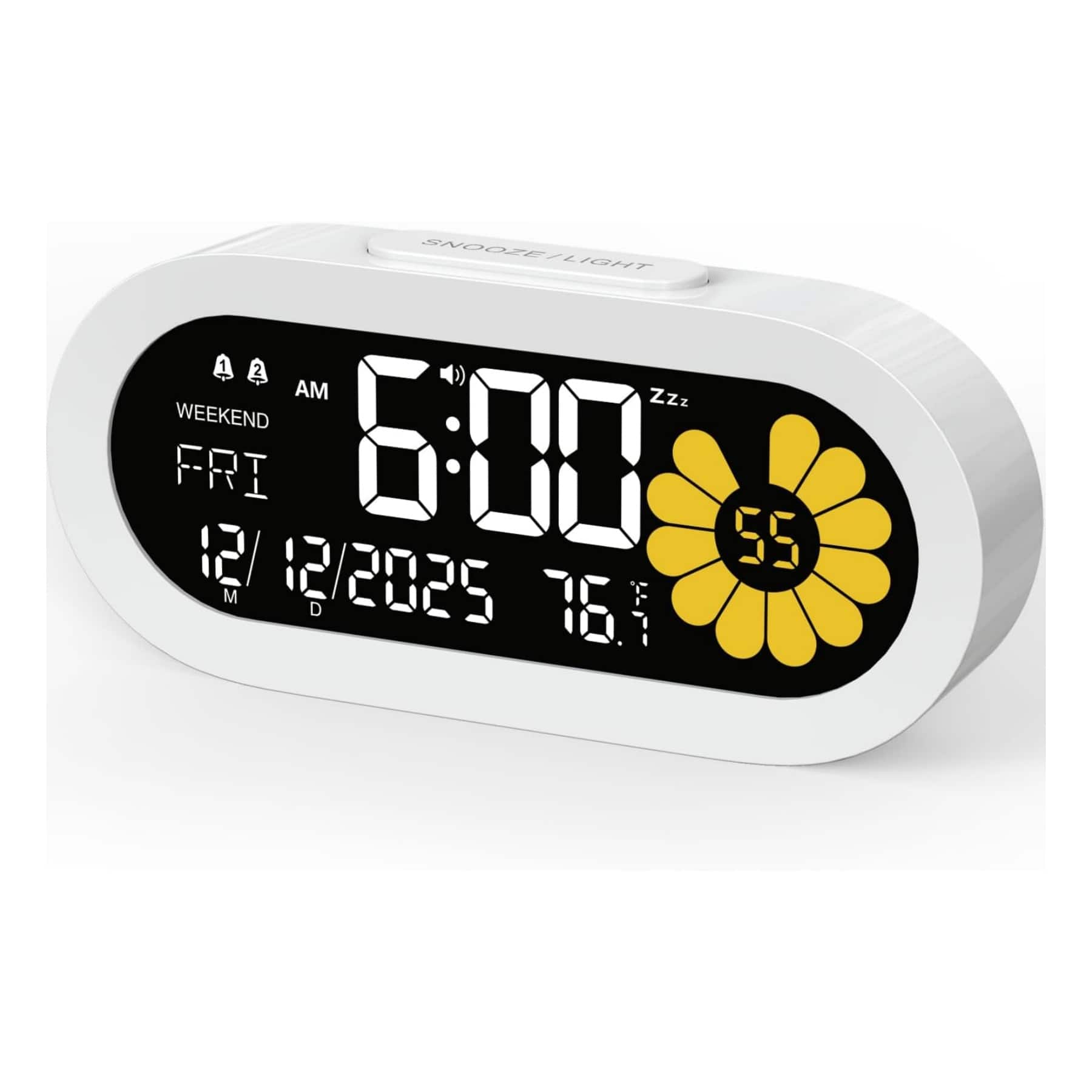 Dazzed Corner - Digital Alarm Clock,Dual Alarm Bedside Clock,Type C & Battery Included - White