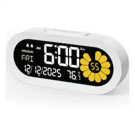 Dazzed Corner - Digital Alarm Clock,Dual Alarm Bedside Clock,Type C & Battery Included - White