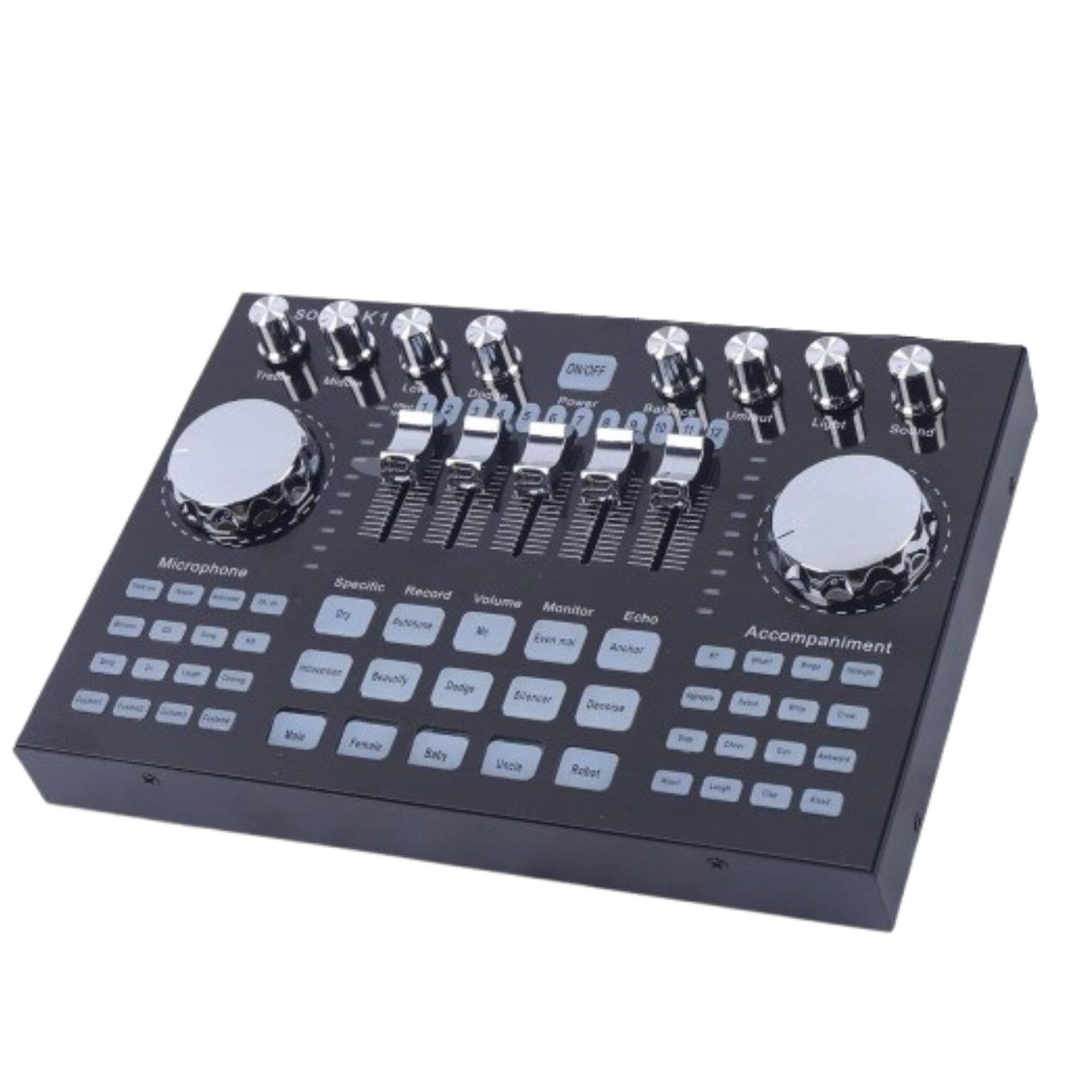 Stock Preferred - Audio Mixer Sound Board with 27 Effects USB & Bluetooth Live Sound Card - Black