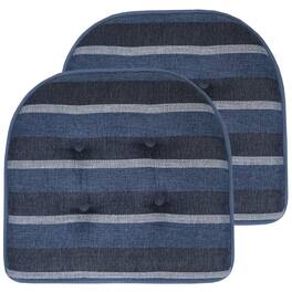 Sweet Home Collection - Bradford Striped U Shaped Memory Foam 17" x 16" Chair Cushion, 2-Pack - Steel Blue