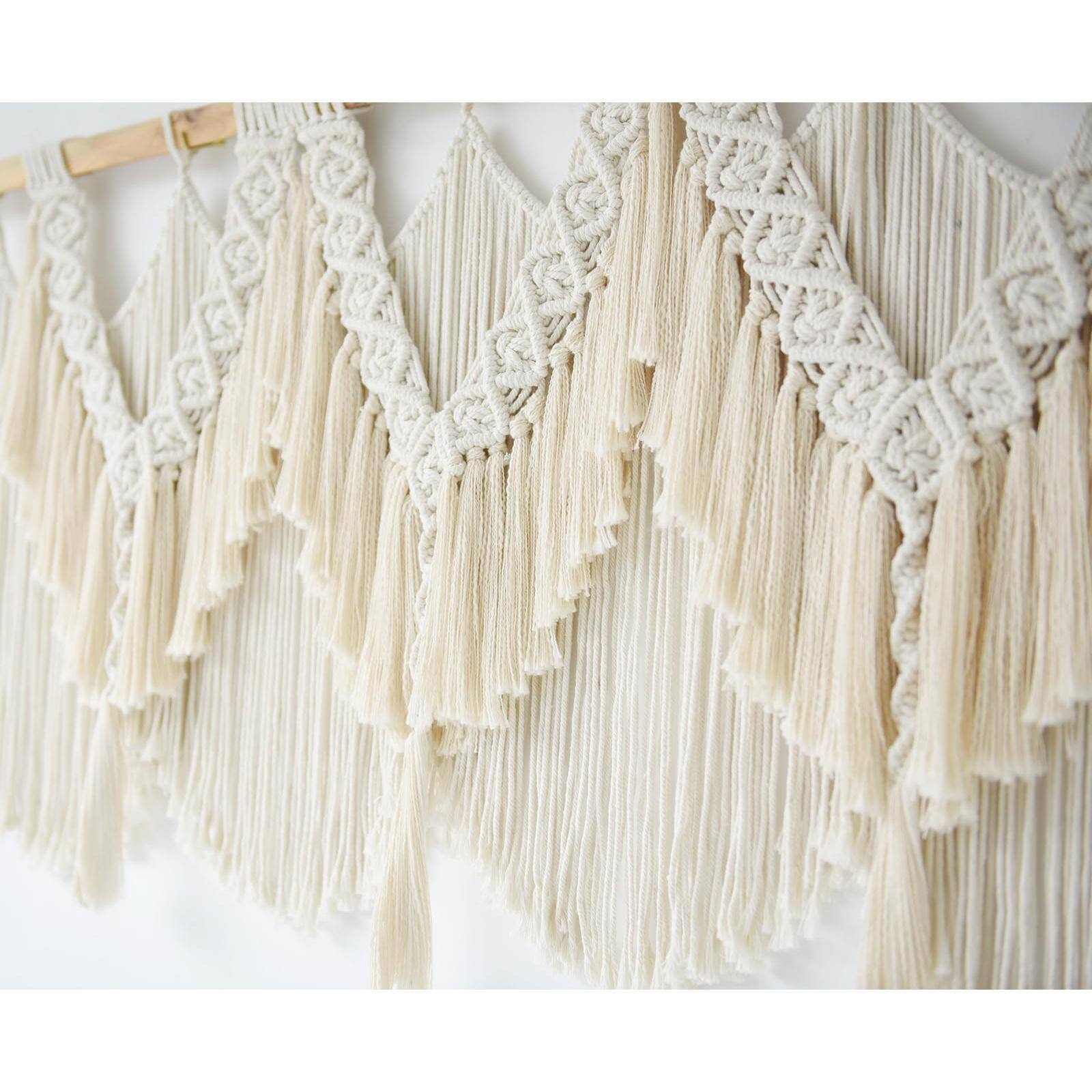 Alt View 2. Fabibe - Macrame Wall Hanging Wedding Hanger Decor Dorm Craftsmanship Handmade Tassel Knotting Boho Fiber Art Home Room 47" W X - Beige.