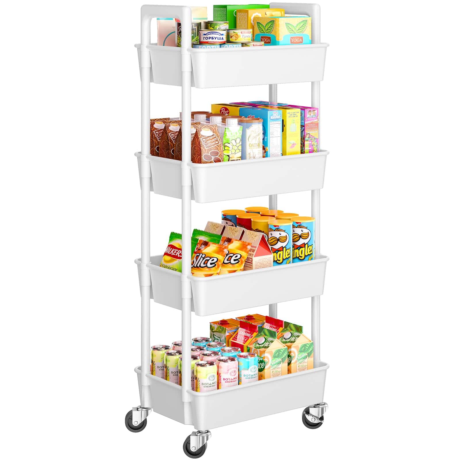 JETRANSPORT - 3 Tier Rolling Cart Organizer Plastic With Lockable Wheels & Reinforced Handle Lightweight Utility - White 4-Tier
